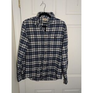 Faherty Mens Flannel Shirt XS Organic Cotton Blue White Brown